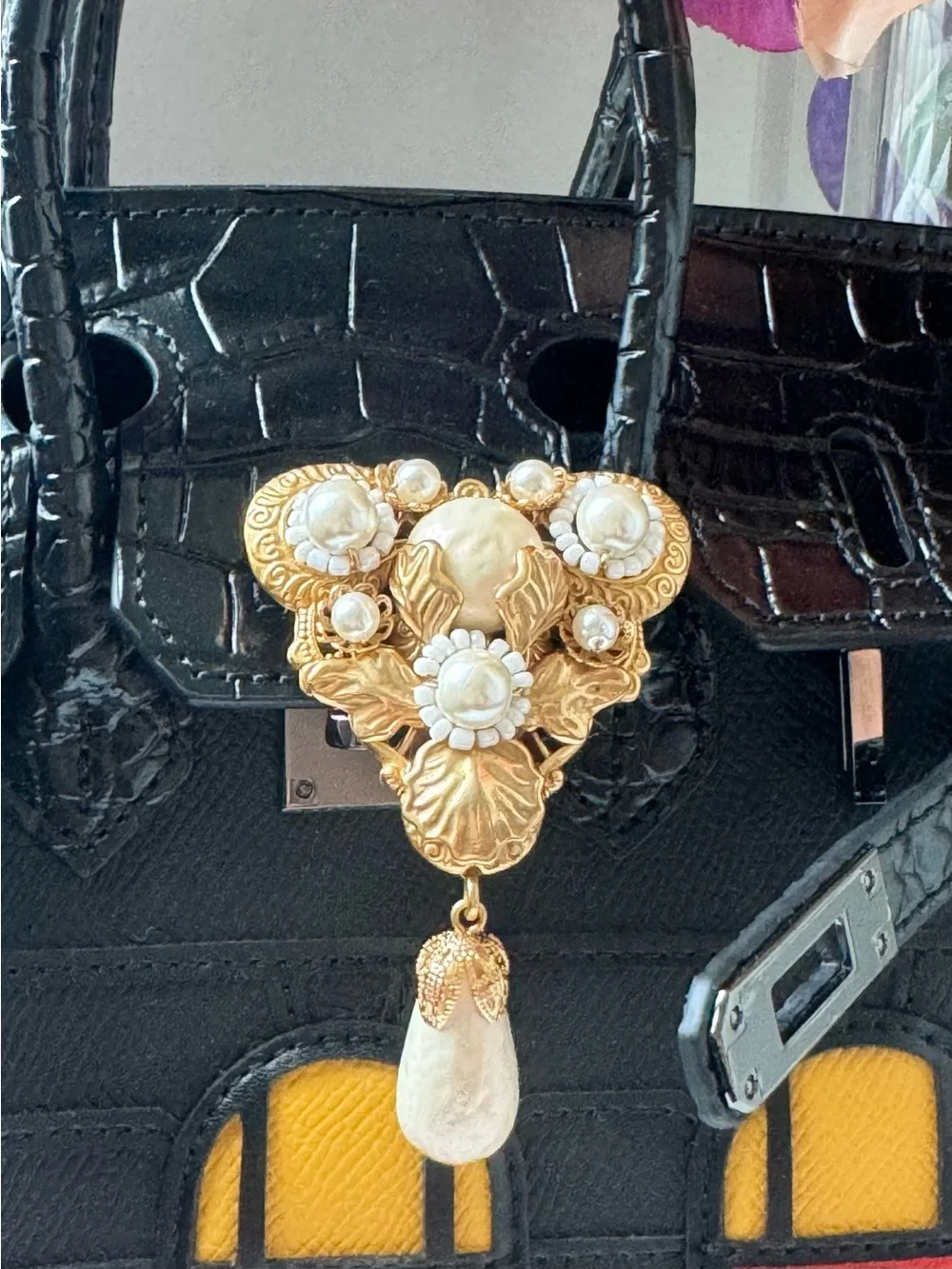 Signed Vintage Miriam Haskell Baroque Pearl & Filigree Goldtone Brooch